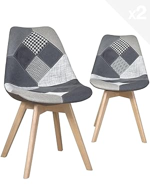 KAYELLES - Juego de 2 sillas patchwork escandinavas Lao, comedor, cocina (gris parche)