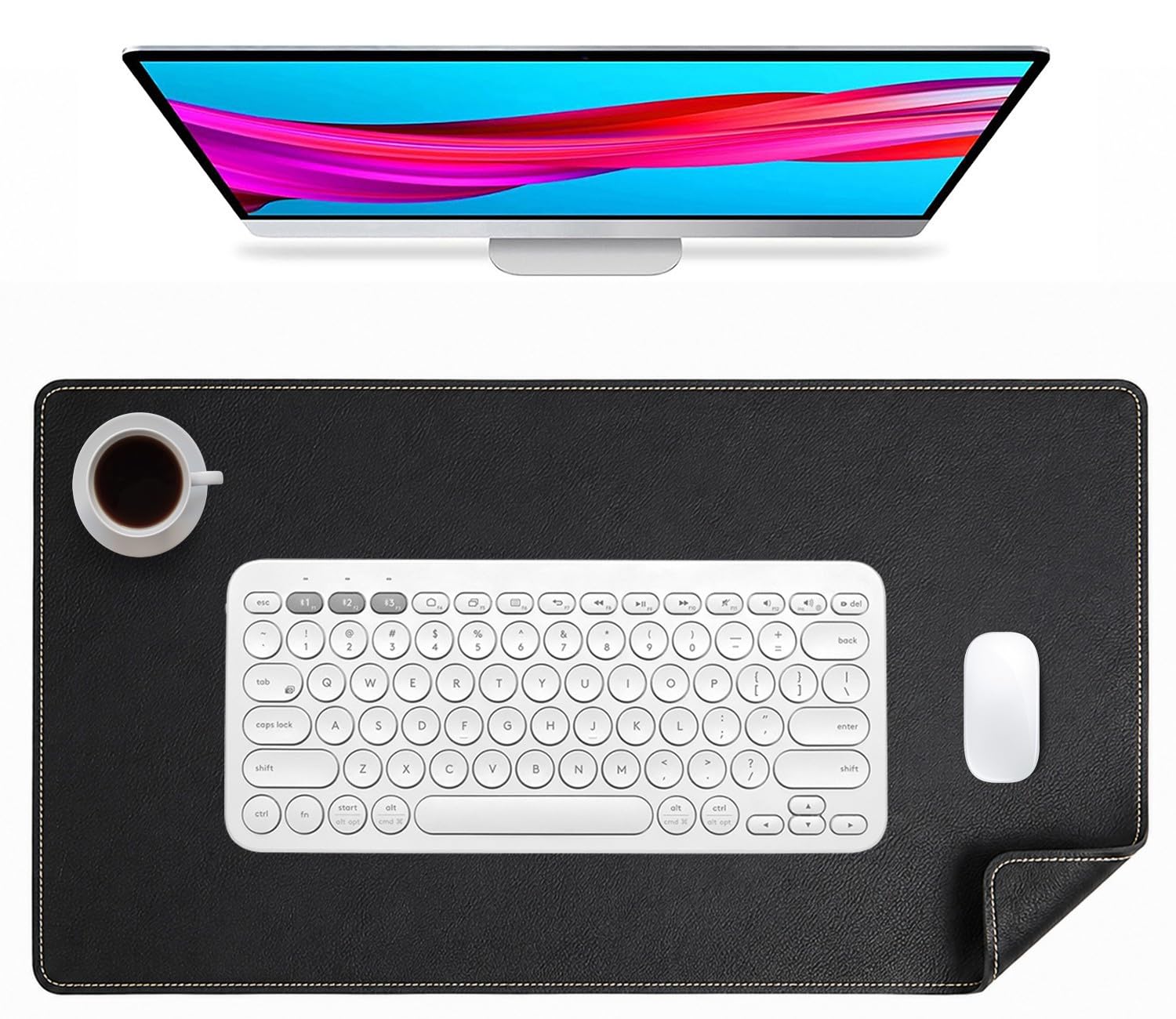 Tappetino da scrivania, Sottomano da scrivania in vera pelle 70x30cm, Tappetino per mouse da ufficio XL, Protezione antiscivolo per tastiera di laptop(Black,100x50cm)