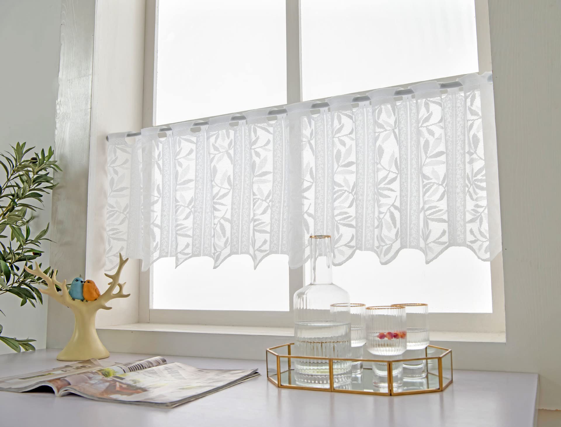 MolaxhomeWhite Lace Valance Curtain 59x18 Inch, Window Treatment for Home Kitchen Cafe Bedding Living Dinning Bath Room Door Balcony Decor DC1A617 (150 x 45 cm, white)