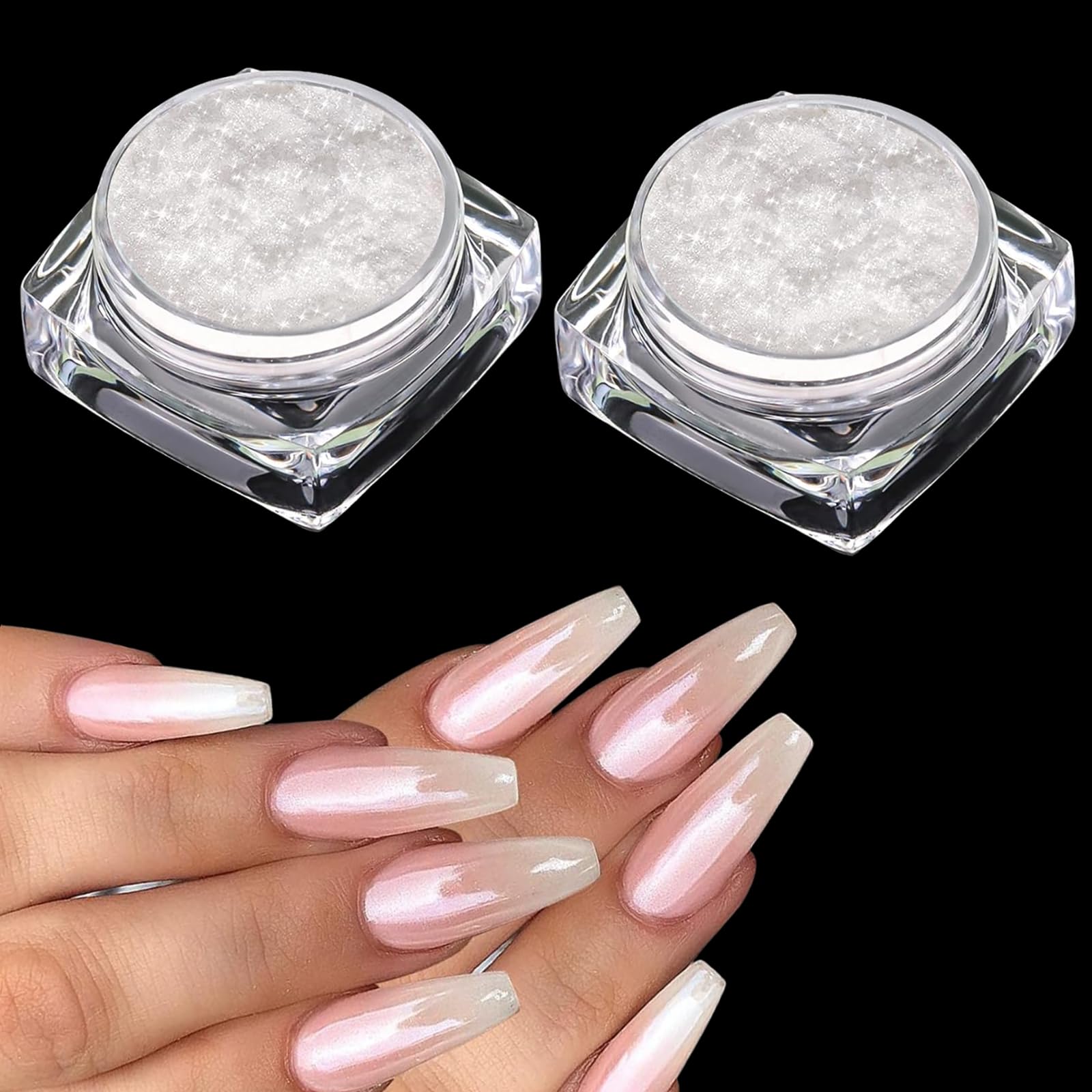 2 Scatole Polvere per Unghie Cromata Perla, Brillantini Glitter per Unghie, Polvere Unghie Effetto Specchio, Ciambella Smaltata Polvere Unghie Cromate per Nail Art Decorazioni