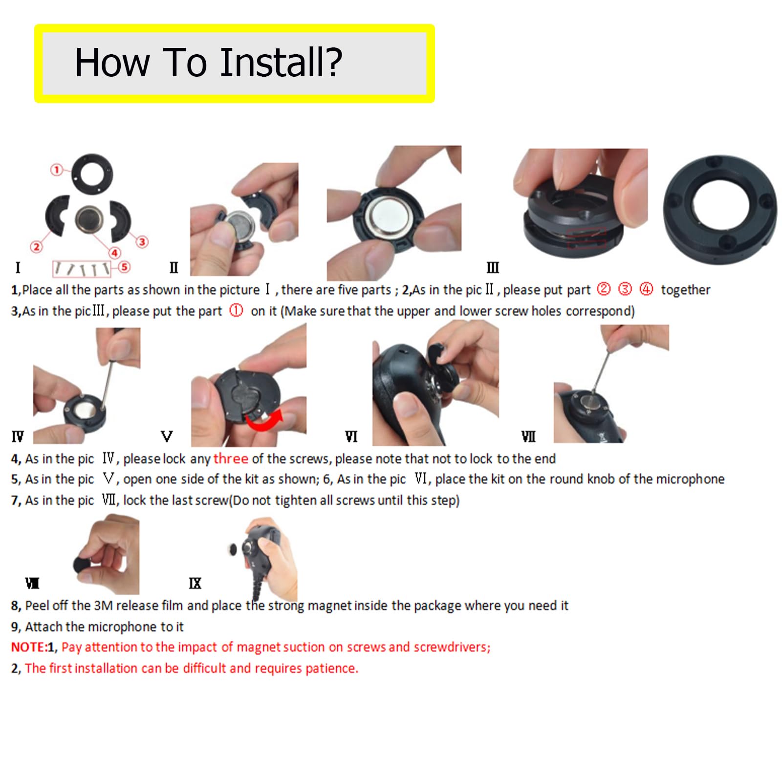 Supporto Magnetico UAYESOK Per Microfono Radio CB – Base Rotonda Con Adesivo 3M, Compatibile Con President, Kenwood, Motorola (Arancione)