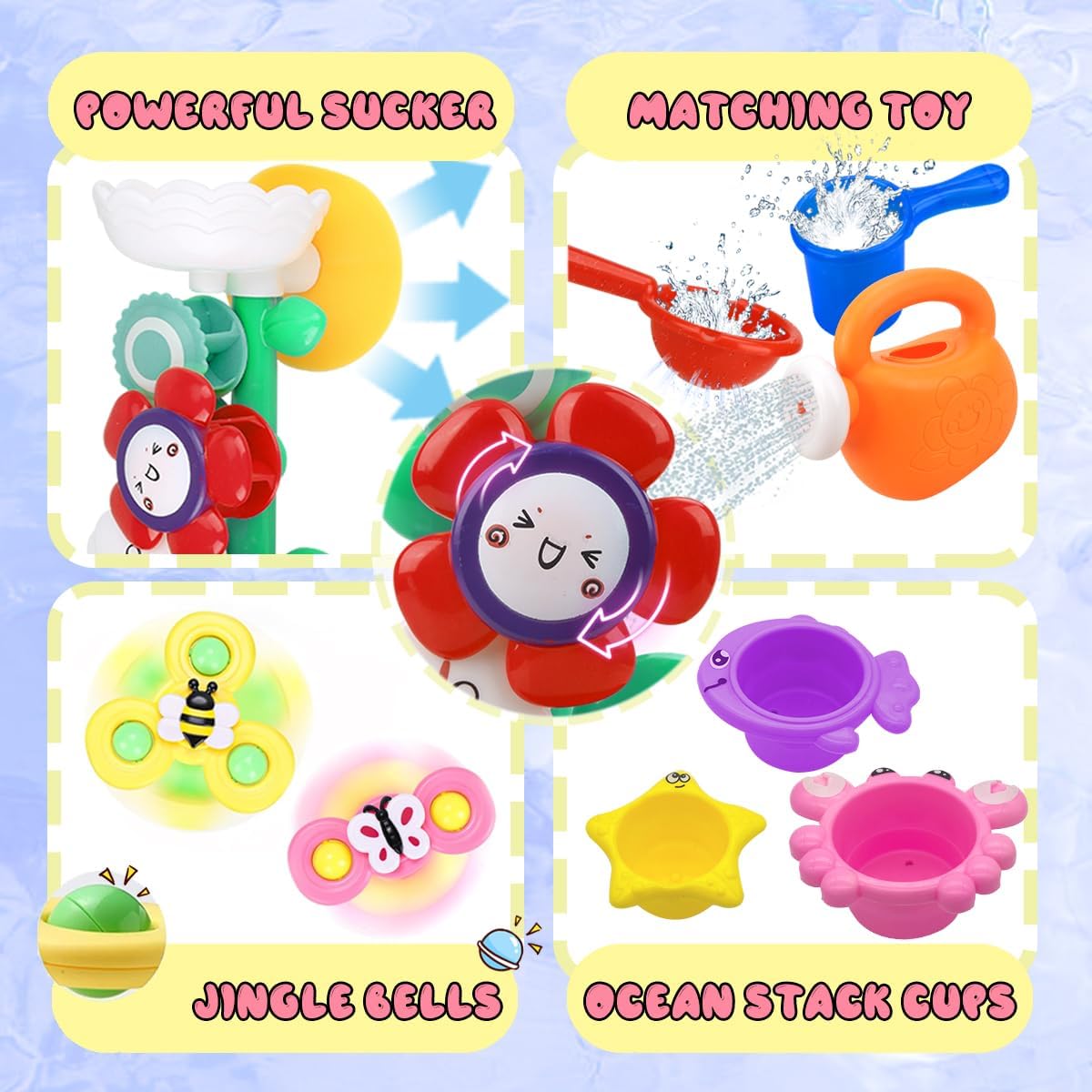 Baby Girl Bath Toys for Kids Ages 1-3 Water Table Suction Spinning Tub Toys Toddler Bathtub Toys with Stacking Cups for Infants 12 18 Months+