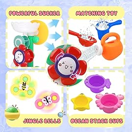 Baby Girl Bath Toys for Kids Ages 1-3 Water Table Suction Spinning Tub Toys Toddler Bathtub Toys with Stacking Cups for Infants 12 18 Months+