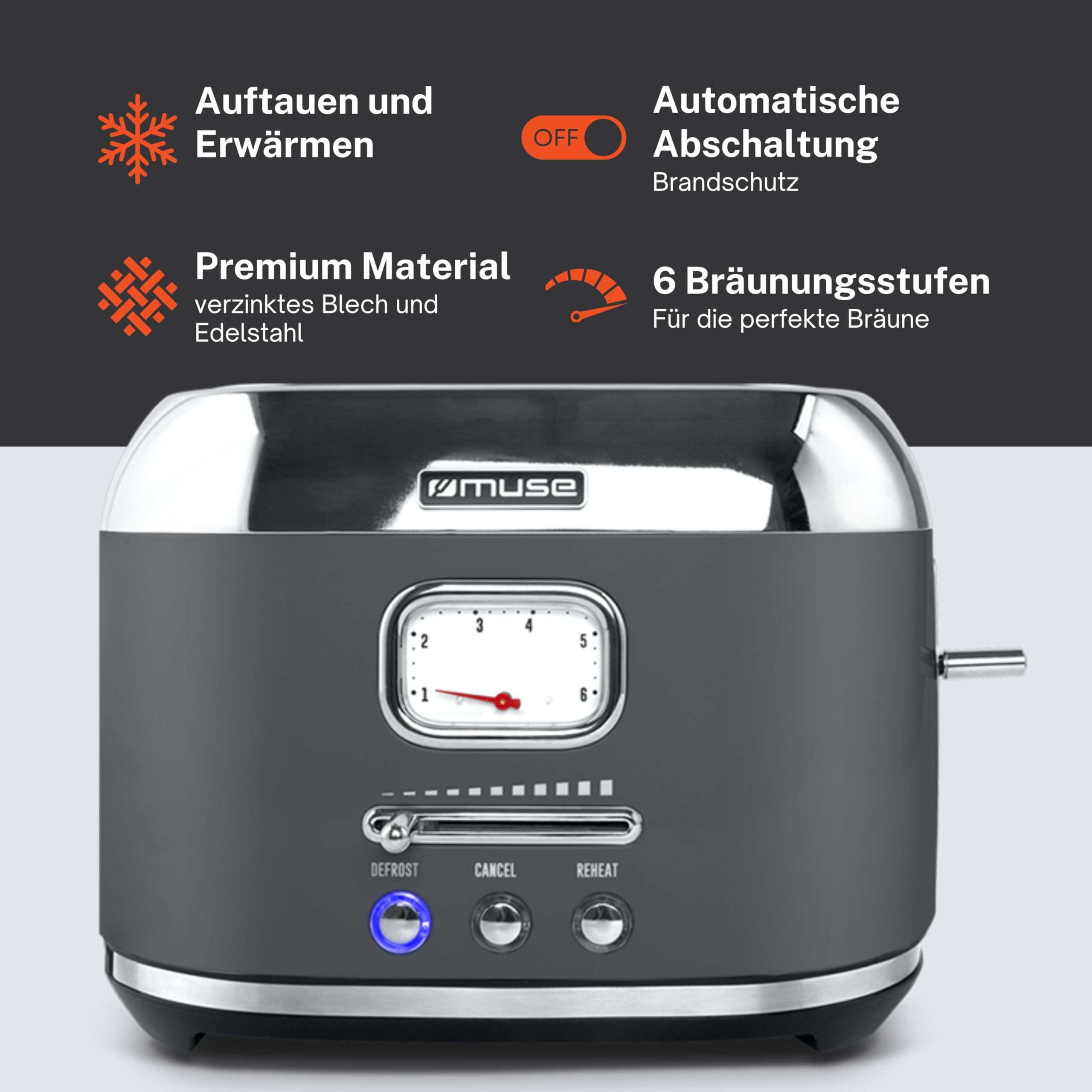 Muse MS120DG. Tostador de 2 rebanadas de pan