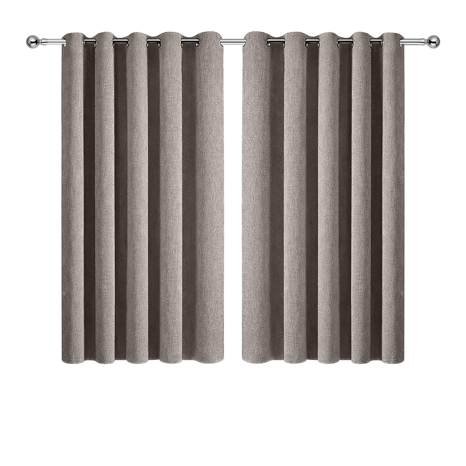 Aspire Homeware Mocha 100% Blackout Curtains For Bedroom 46X54 Inch Eyelet Linen Curtains For Living Room 2 Panels With Tiebacks