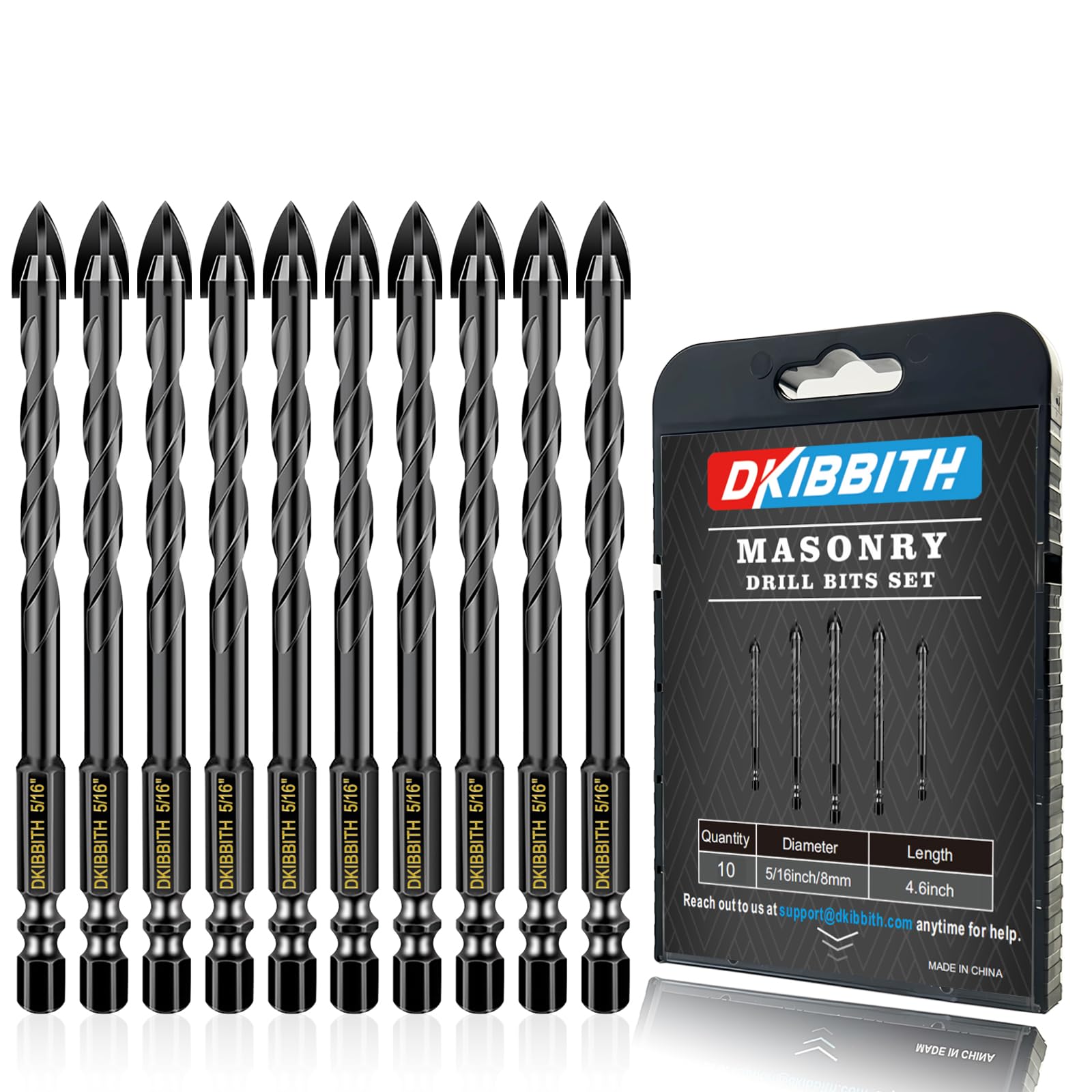 Photo 1 of 10 Pcs 5/16" Masonry Concrete Drill Bit Set for Tile Brick Glass Plastic Wood, Cross Tungsten Carbide Tip, Hex Shank, Work with Ceramic Porcelain Tile Wall Mirror Paver, 5/16 Inch Drill Bits, 8mm