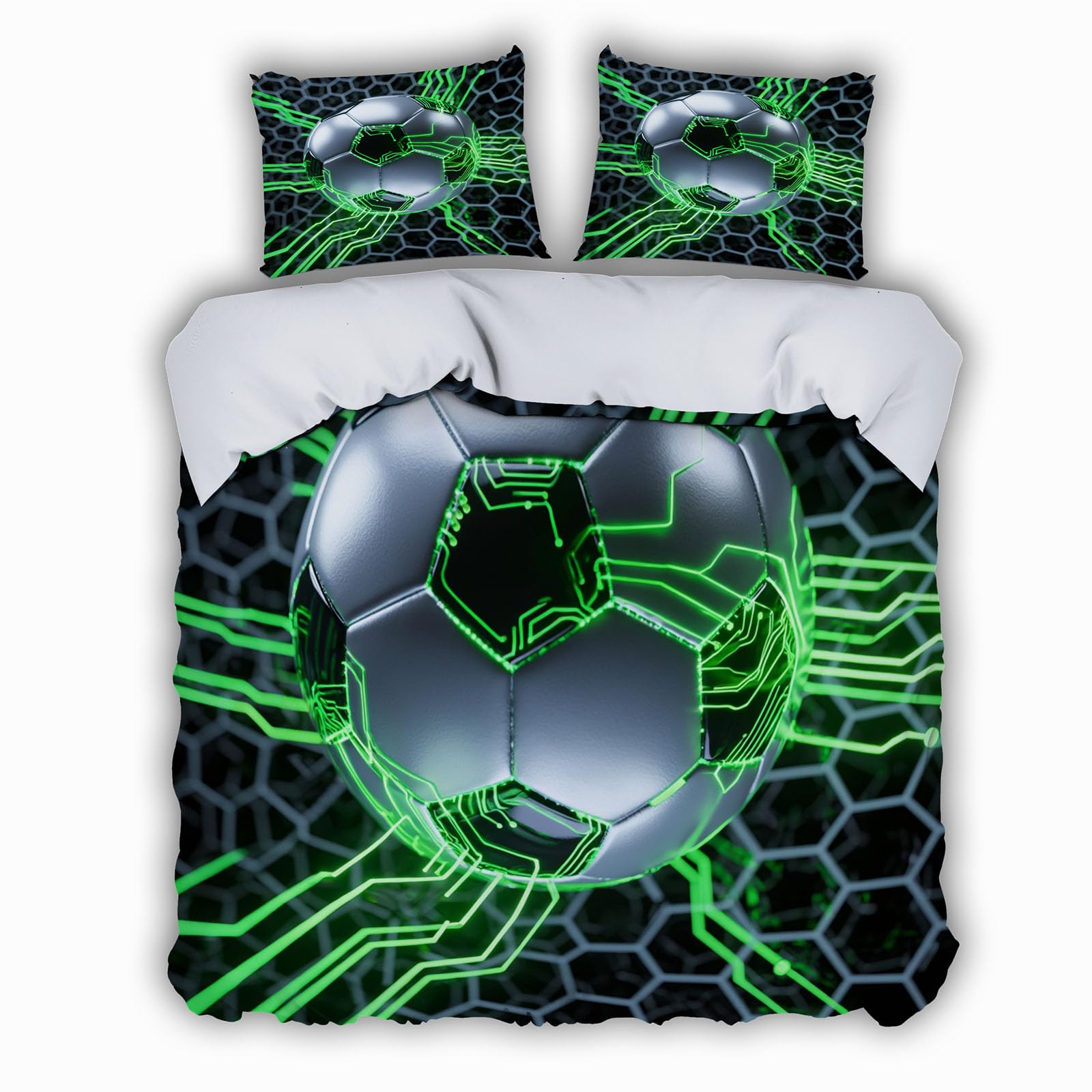 Housse de couette football 140x200 1 personne avec 2 taies d'oreiller