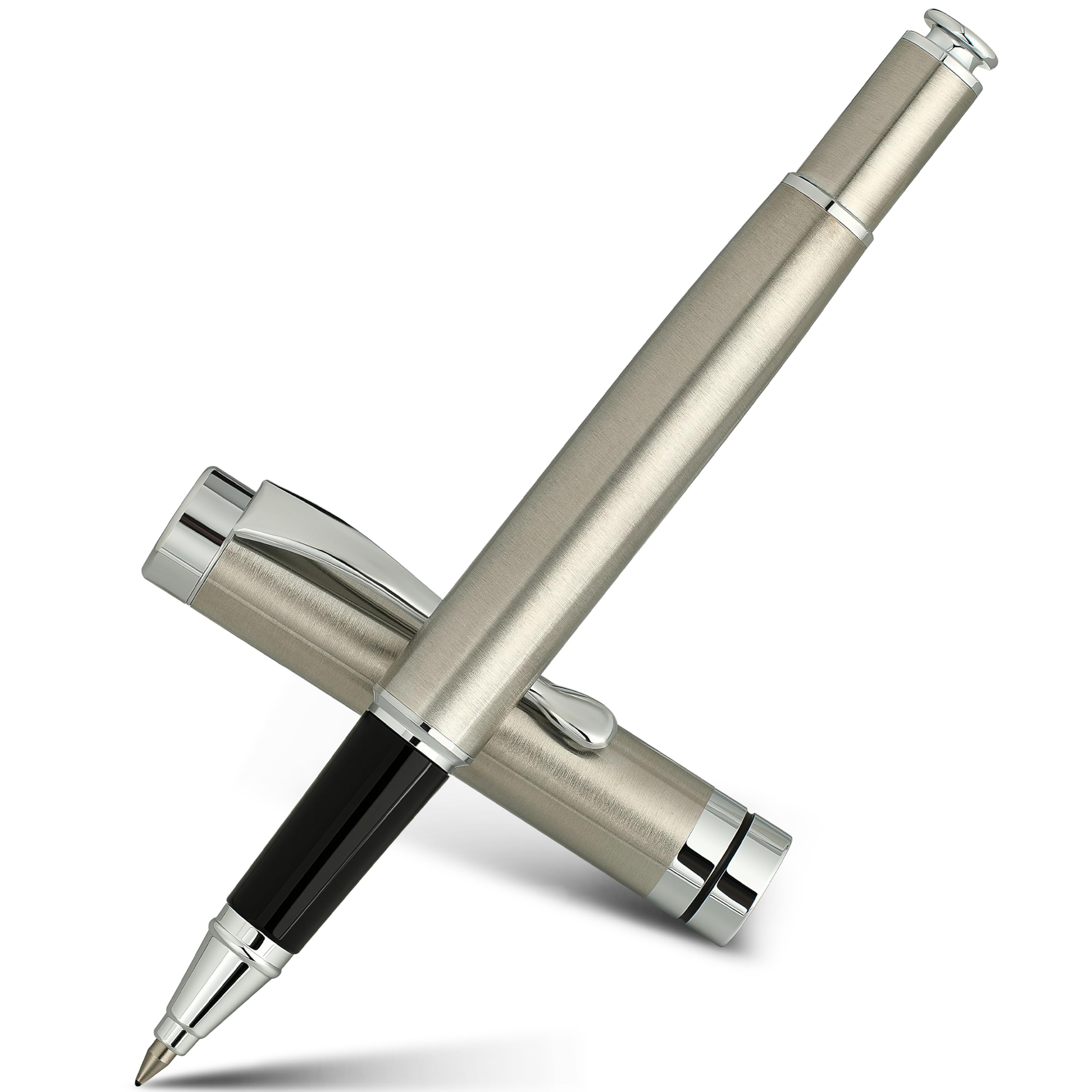 BEILUNER Silver Ballpoint Pens, Stainless Steel Body, Smooth Writing Experience, Dishwasher Safe, Gift Box with Extra Refill