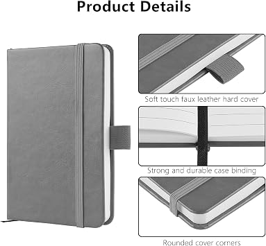 A6 Notebooks, Pocket Notebook Small Notebook Note Pads Hardback Notebook A6 Small Notepad Journal 200 Pages(100 Sheets)-Gray
