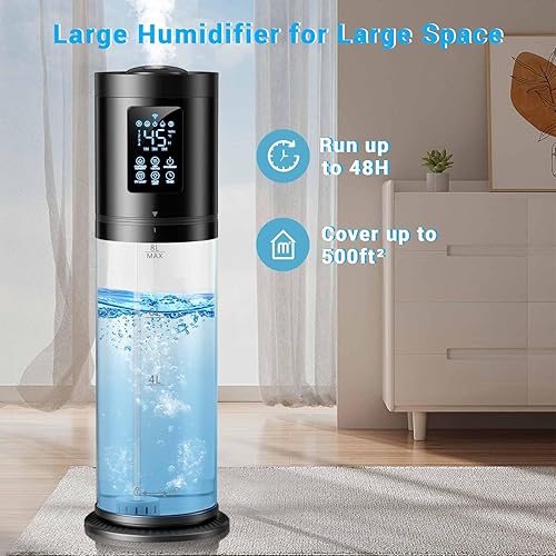 Miniatura 3 de Humidificadores de 8L2.1 galones para dormitorio habitación grande, humidificador de niebla fría de 4 niveles con tanque transparente, 7 luces de