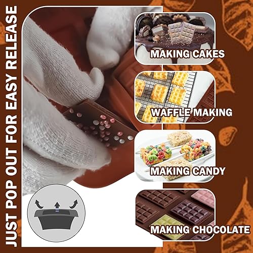 Miniatura 5 de 2 moldes de chocolate para romper parte, moldes de silicona para proteínas de caramelo y barras energéticas, fáciles de liberar, de grado