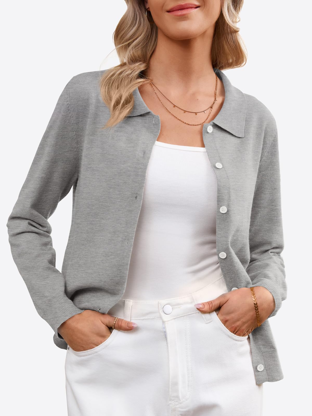 Cicy Bell Cardigan da donna, corto, leggero, a maniche lunghe, sottile, elegante, girocollo, casual, basic