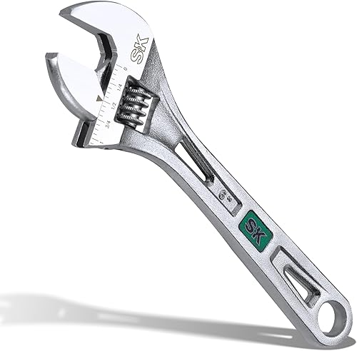 SK Llave ajustable de 6 pulgadas, capacidad de mandíbula de 15/16", acero Cr-V, SAE y básculas métricas