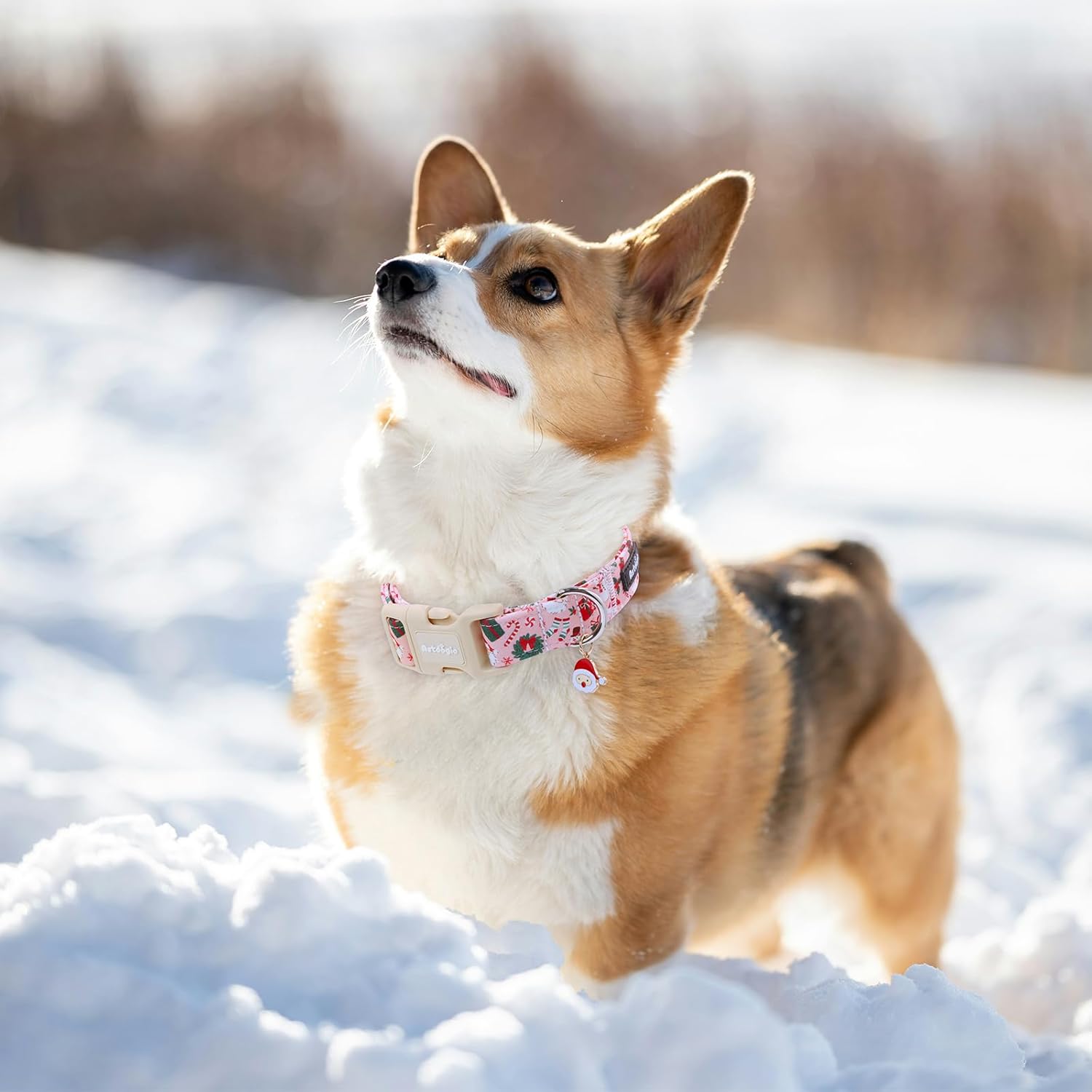 Pink Christmas Dog Collar, Adjustable Cotton Dog Collars with Santa & Snowman Patterrn, Holiday Dog Collars for Small Dogs, Cute Winter Collar for Girl Boy Dogs-S