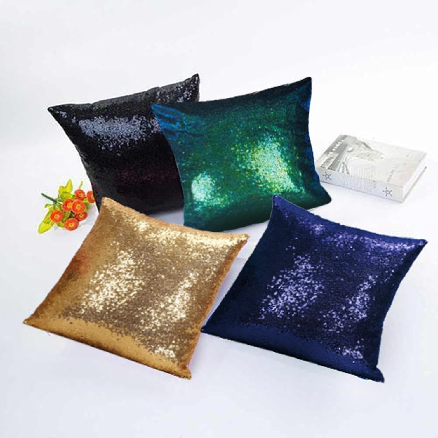 ShinyBeauty Iridescent Green Pillow Covers Decorative Throw Pillow Sofa Pillow Covers 20x20-Inches 2 Packs Sequin Pillow Cases Green Blue Pillow Cover for Home, Couch,Party Decorations Small Pillows
