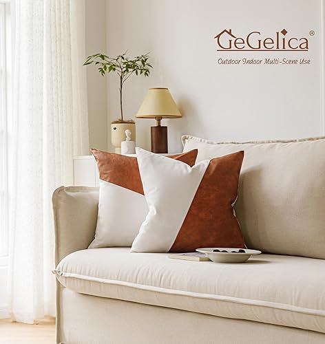 Miniatura 8 de Juego de 2 fundas de almohada de lino blanco con retazos de piel sintética, modernas, minimalistas, rústicas, lisas, bohemias para sofá, sala de