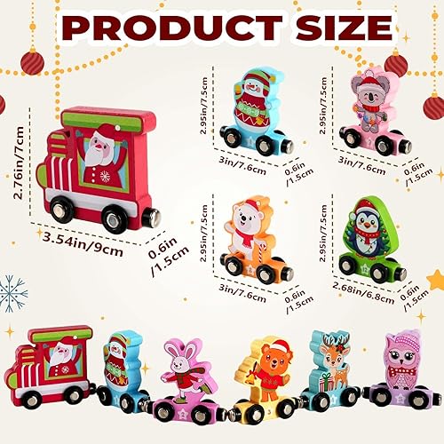 Miniatura 3 de Juego de tren de Navidad para niños pequeños, juego de tren magnético de animales de madera, juguetes sensoriales para niños actividades de