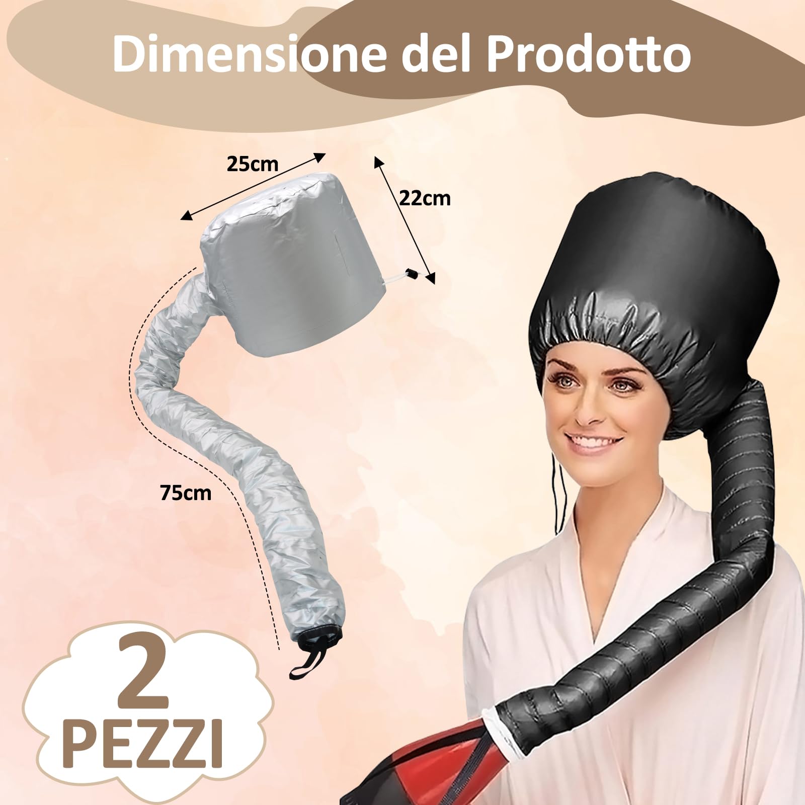 2 Pezzi Casco per Asciugatura Cuffia Asciugacapelli, Cuffia Casco Asciugacapelli per Ricci per Phon per Uso Domestico, Asciugatura