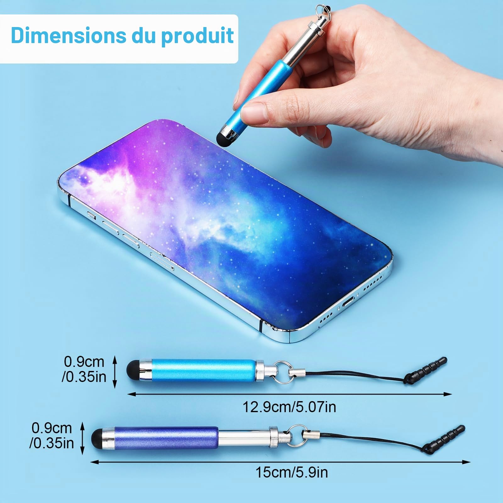 Lot de 10 mini stylets de haute précision pour écrans tactiles pour tous les smartphones, téléphones portables, tablettes et appareils à écran tactile universels