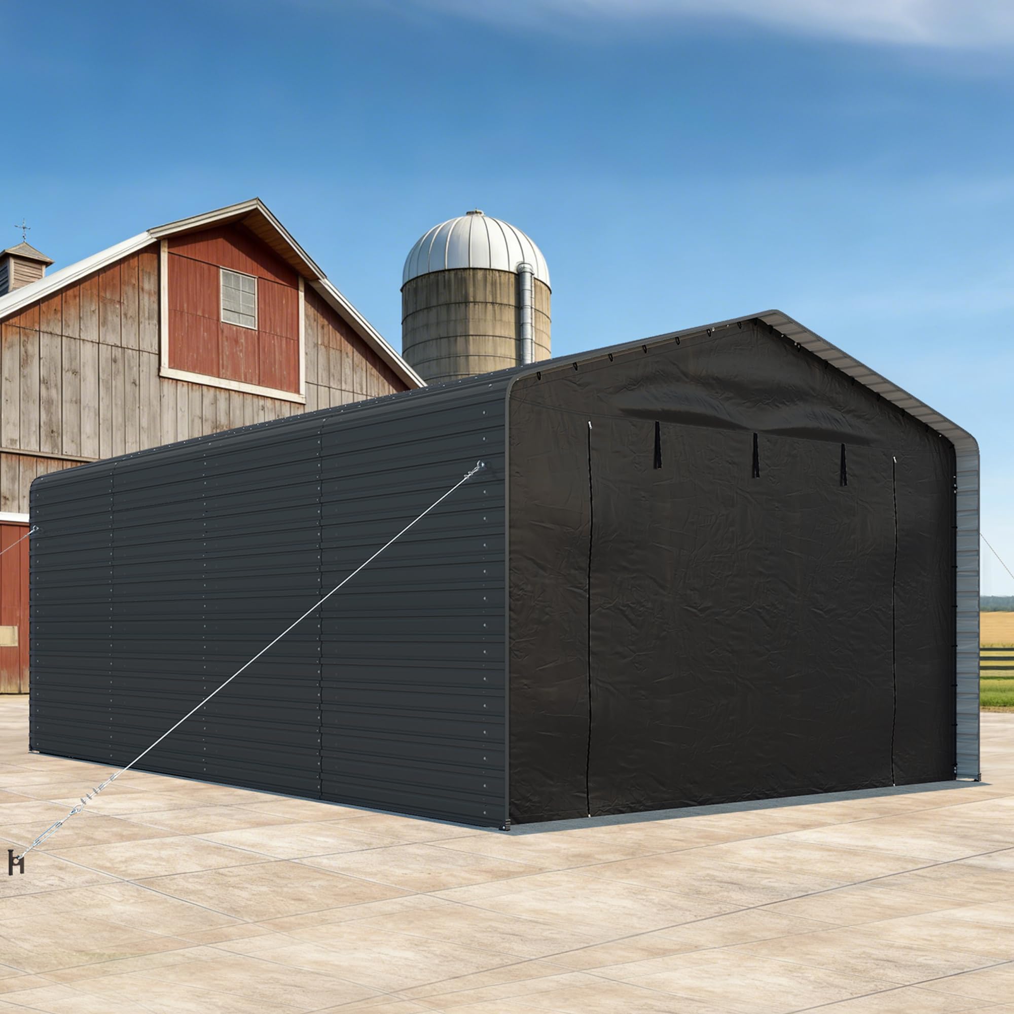 Real Relax 12x20 FT Metal Carport with Side Panels &amp; PE Sidewalls, Gray