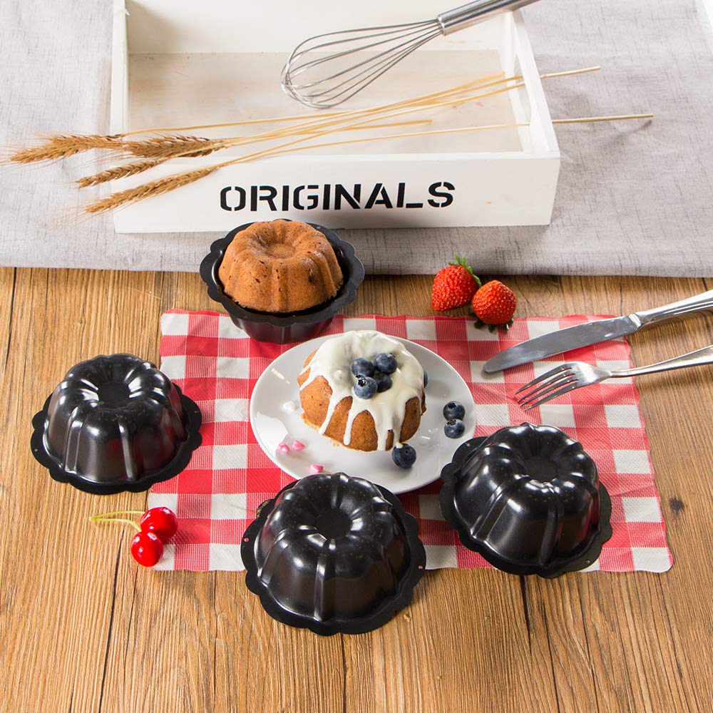 Mini molde antiadherente para tartas, molde estriado de acero al carbono de 4 pulgadas para buntcake, bavarois, brownie, cupcake, canele de pudín, paquete de 4 7