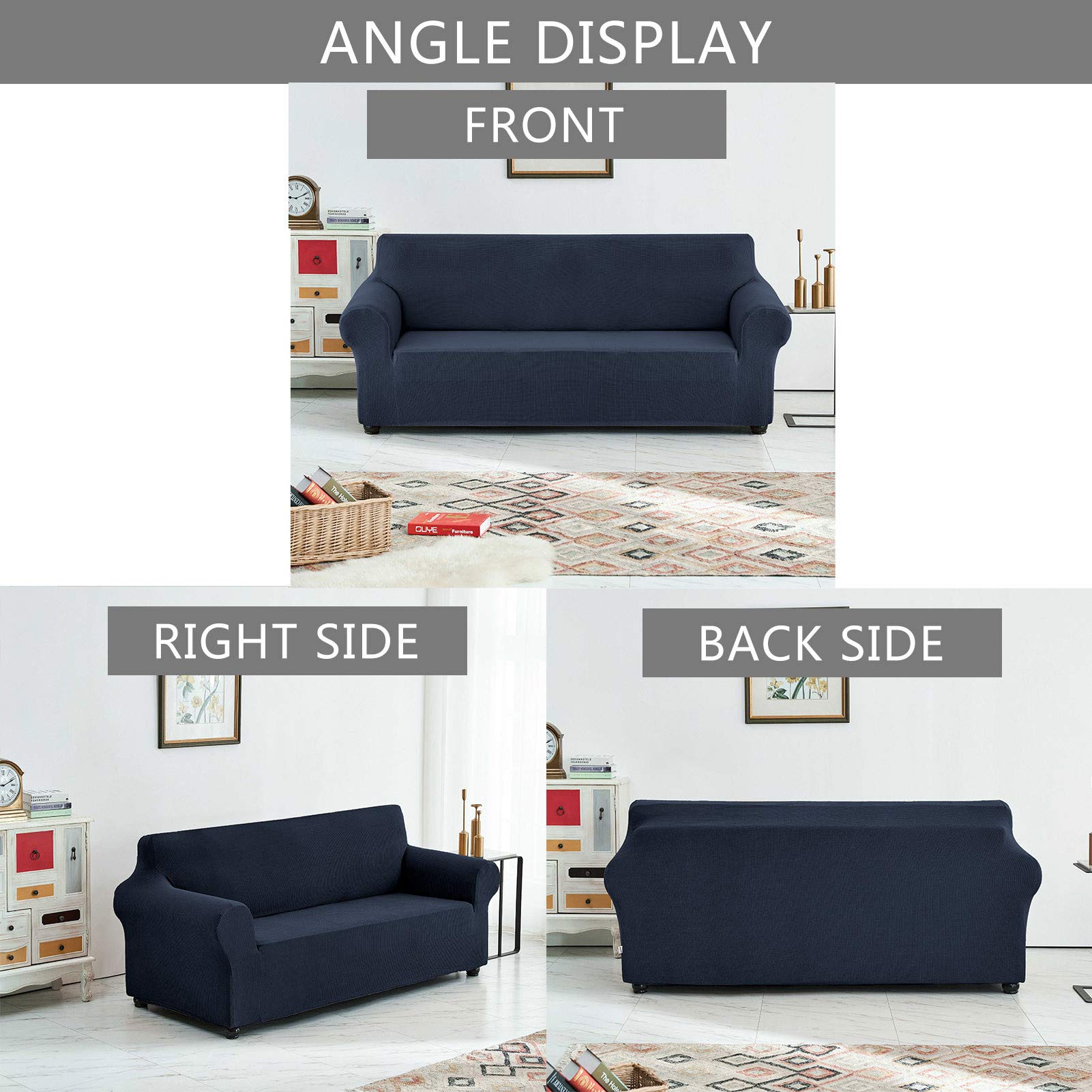 Copridivano elasticizzato blu navy a 3 posti per animali domestici, protezione elastica per mobili, tinta unita, durevole e lavabile, ideale per l'arredamento della casa e proprietari di animali