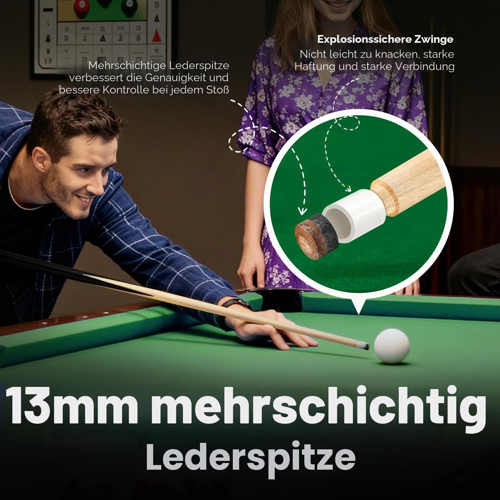 Billardqueue-Sticks für Erwachsene, 590 ml, 91,4 cm, 106,7 cm, 121,9 cm, 147,3 cm, Set mit 2 oder 4 Billard-Queue-Sticks mit 13 mm Lederspitze, für Kinder oder Anfänger, 2-teilig, 14/16/18