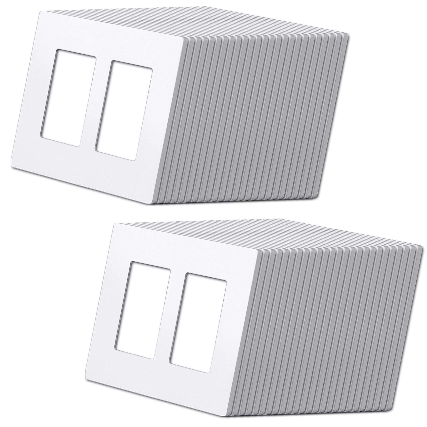 (50 Pack) BESTTEN USWP6 Matte Snow White 2-Gang Screwless Wall Plate, Decorator Outlet Cover, H4.69” x W4.73”, for Light Switch, Dimmer, USB, GFCI, Receptacle