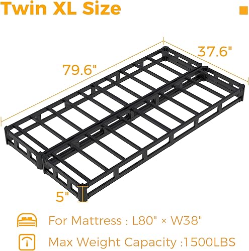 Miniatura 39 de Somier individual XL de 9 pulgadas, base de cama de metal resistente con funda de tela, base de colchón, fácil montaje, sin ruido, color negro 9