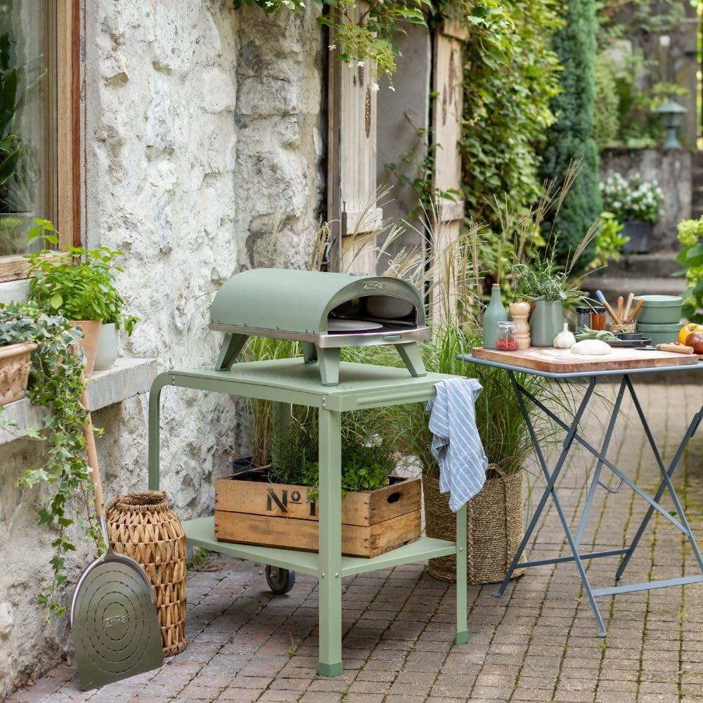 ZiiPa - Desserte Extérieure Vallone Eucalyptus - Table d'Appoint pour Four à Pizza & Barbecue - Compatible Fours Piana à Pellets & Gaz - Acier Thermolaqué - Rangement Intégré - 4 Coloris