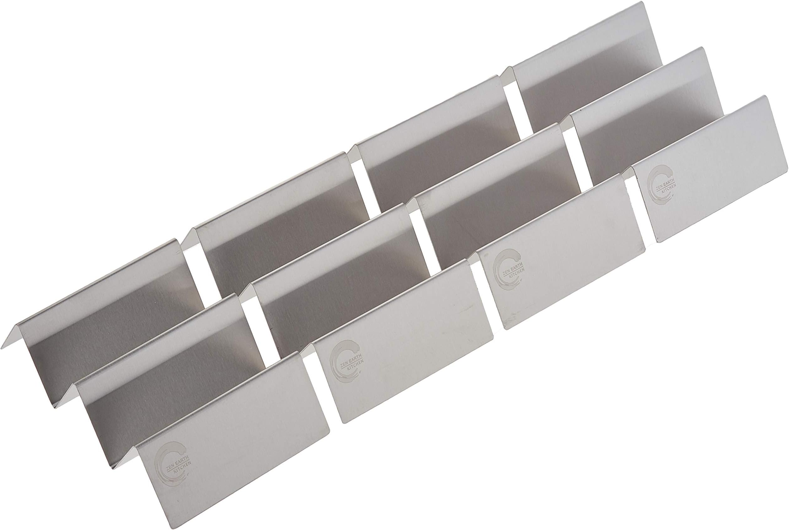 Stylish Taco Holder By Zen Earth Kitchen – Set Of 4 Stainless Steel Taco Racks – Stable 6.3 x 4 Inch Taco Tray Fits Most Plates – Oven & Dishwasher Safe Taco Shell Holder – Holds Up To 3 Tacos Each(4)