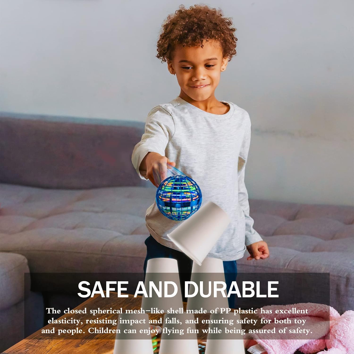 Drumstone (𝗦𝗽𝗲𝗰𝗶𝗮𝗹 𝟱 𝗬𝗲𝗮𝗿𝘀 𝗪𝗮𝗿𝗿𝗮𝗻𝘁𝘆) Hand-Controlled Flying Orb Ball Toy – Intelligent Hovering UFO with LED Lights, Rechargeable, Durable & Safe for Kids – Fun Boomerang Ball - Image 4 thumbnail