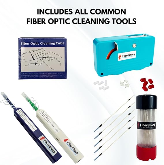 FiberShack - Fiber Optic Cleaning Kit & Fiber Tester Kit - 10 Piece Fiber Cleaning Kit & Fiber Optic Tester Kit for SC/APC, ST, SC & LC Fiber - Khaki Sling Bag for Easy Access