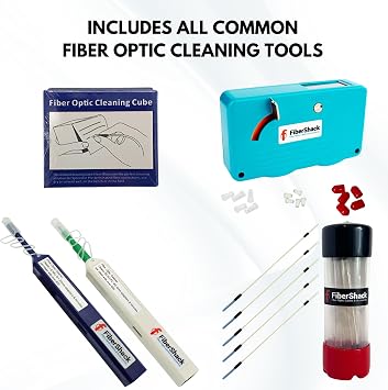 FiberShack - Fiber Optic Cleaning Kit & Fiber Tester Kit - 10 Piece Fiber Cleaning Kit & Fiber Optic Tester Kit for SC/APC, ST, SC & LC Fiber - Khaki Sling Bag for Easy Access