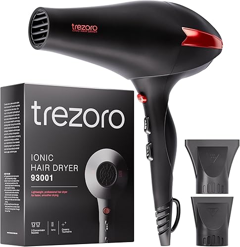 TREZORO Secador de pelo profesional para mujer, secador de pelo iónico de 2000 W para salón y uso personal, potente, secado rápido y silencioso para