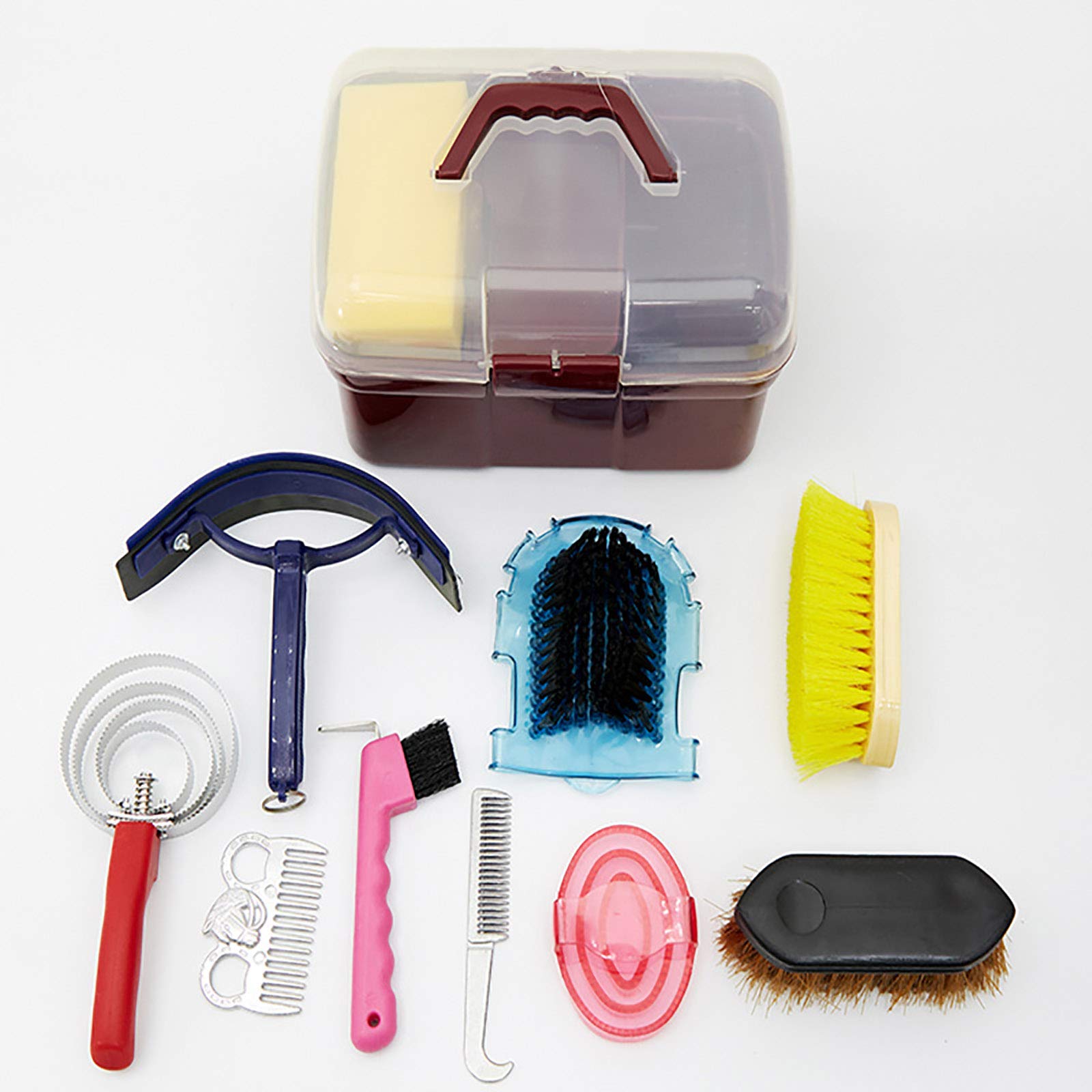 Kit de Cuidado de Caballos Kit de Cuidado de Limpieza de Caballos, Professional Horse Cleaning Tool Kit, Juego de Herramientas de Limpieza de Caballos, 10 Piezas,Red Box