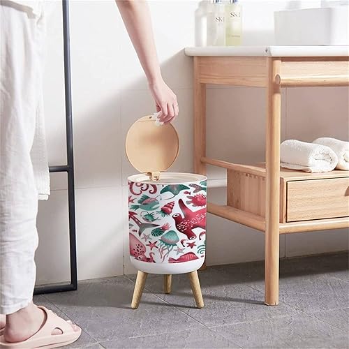 Miniatura 5 de Bote de basura pequeño con tapa sin costuras de la vida marina en un pulpo aislado blanco Stingray cubo de reciclaje redondo a prueba de perros,