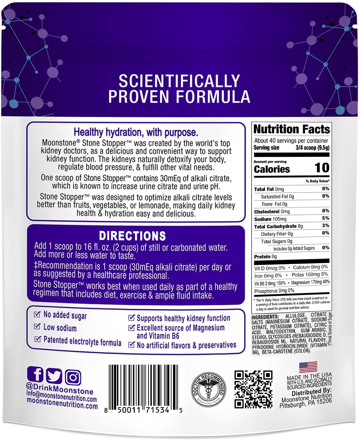 Stone Stopper Drink Mix, Lemonade, Kidney Stone Prevention, Calcium Oxalate Protector, Alkali Citrate Support, Developed by Urologists to Improve Hydration and Support Kidney Health, 30 Day Supply
