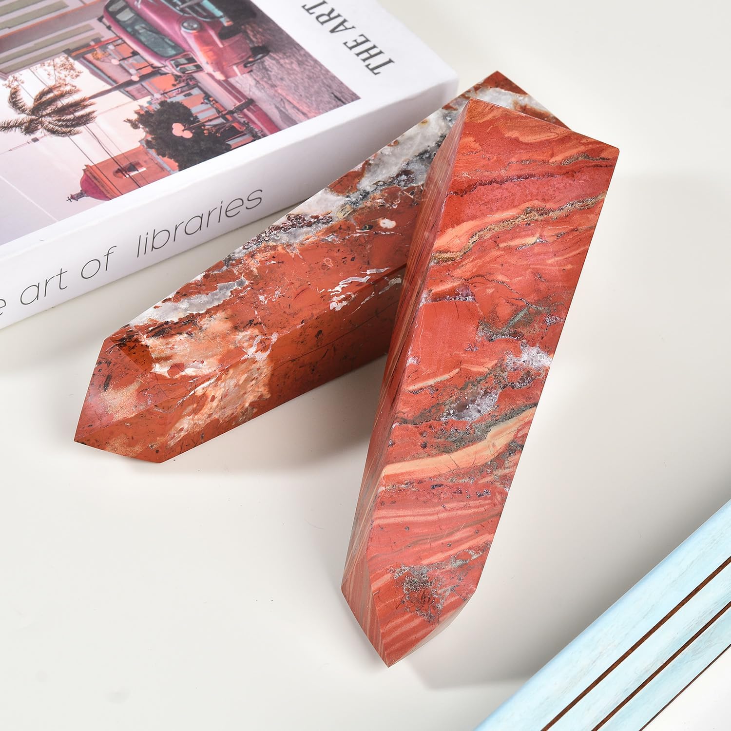 JIC Gem Red Jasper Crystal Tower Large Healing Crystal Wand 4 Faceted Point Obelisk Reiki Meditation Gemstone Decoration 0.6-1.1 Lbs - Image 4