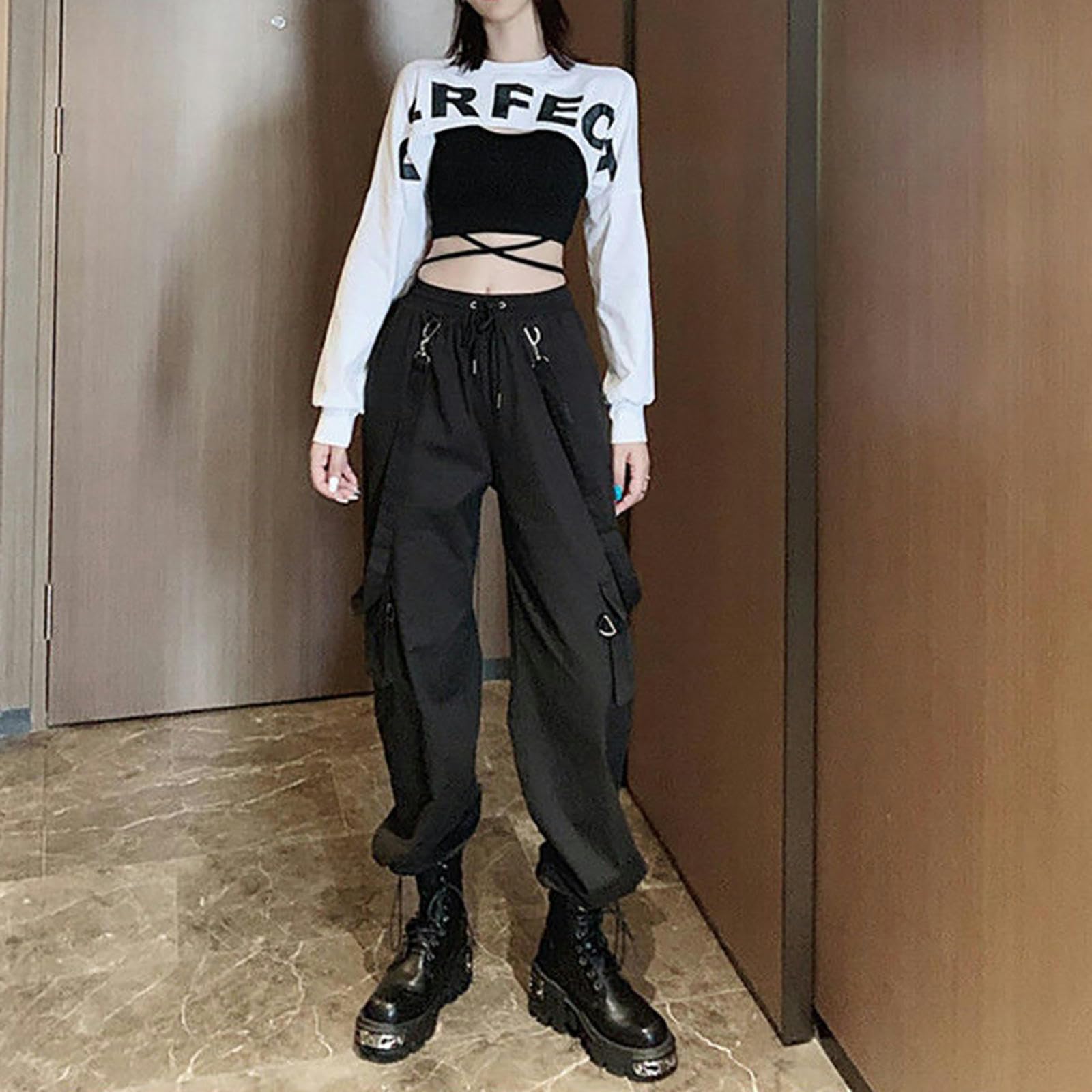 CHOUBAGUAI Emo Crop Top Black Cargo Pants Egirl Suit Alt Clothes Sexy  Gothic Overalls T-shirt Techwear Joggers Punk Y2k Sweatpants Hip Hop-only  white ...