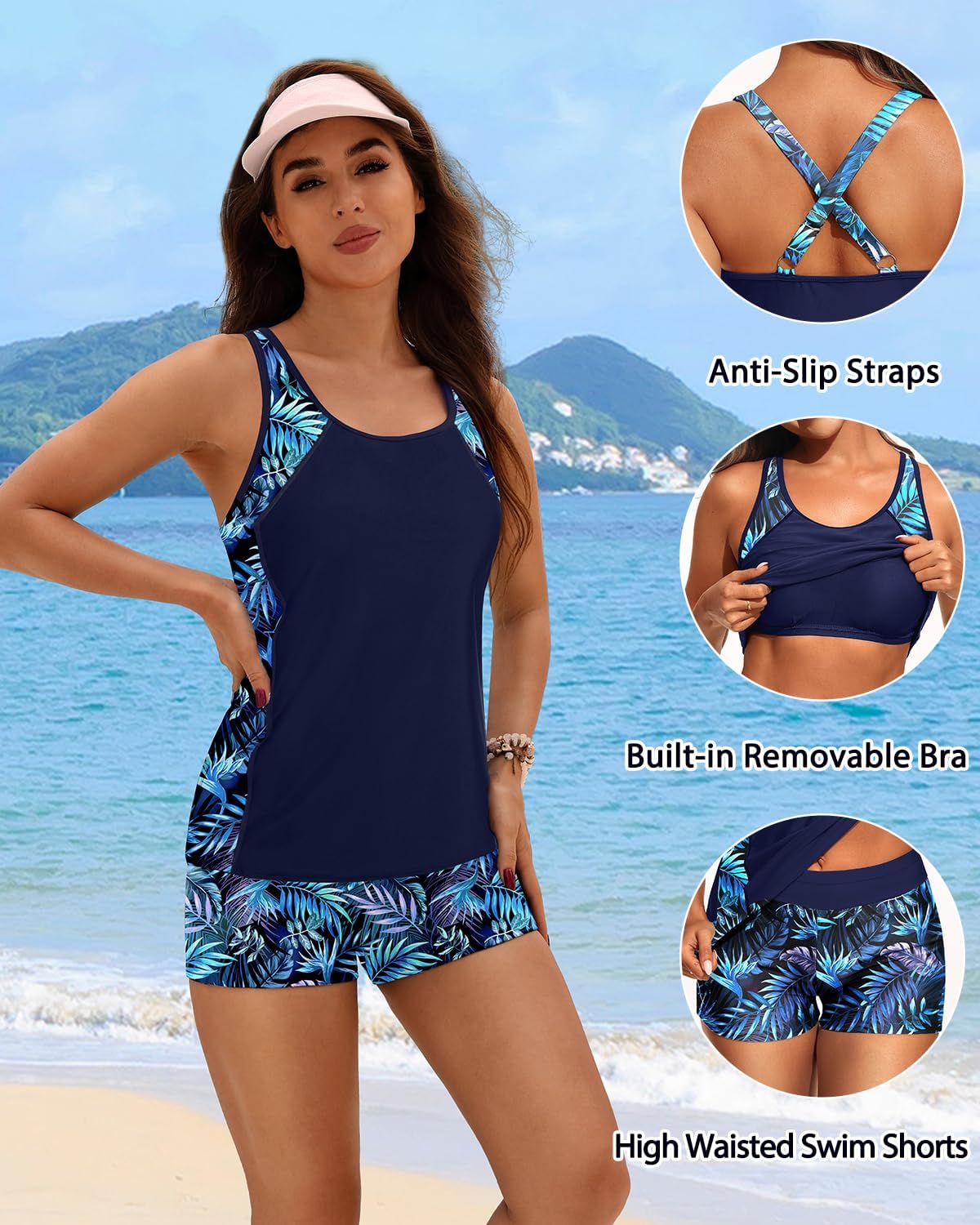 Daci Women 2 Piece Tankini Swimsuit - 2025 Tummy Control Sporty Bathing Suit Color Block Swim Tank Top with Boy Shorts - Image 3