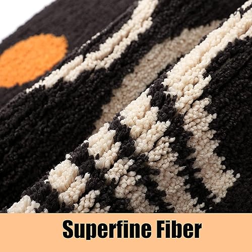 Miniatura 13 de Tapetes de baño bohemios, antideslizantes, abstractos, de microfibra, bonitos, color negro, lavable para tubo, lavabo, inodoro