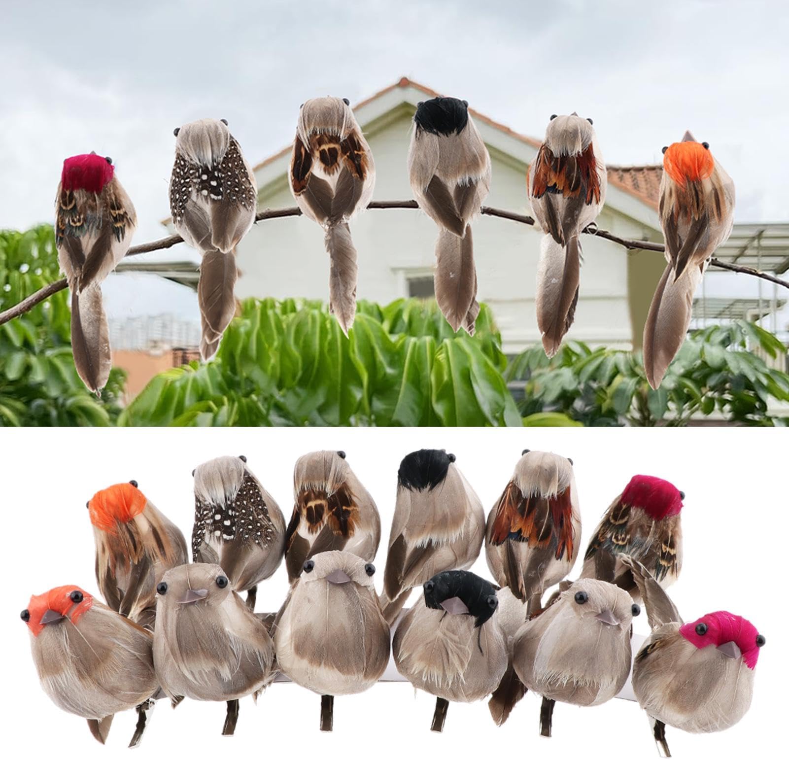 JIANWEI 12pcs Artificial Birds, 3D Small Artificial Sparrow, Simulation Foam Realistic Feather Birds, Mini Birds on Clip for Home Garden Wedding Decoration Party Supplies(Multi)