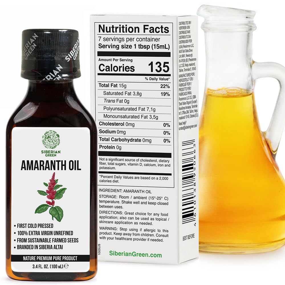 Olio Amaranto Siberiano | Naturale Extra Vergine Pressato a freddo 100 ml / 3,4 fl oz | Non raffinato grezzo Vegano No-GMO | Squalene esclusivo
