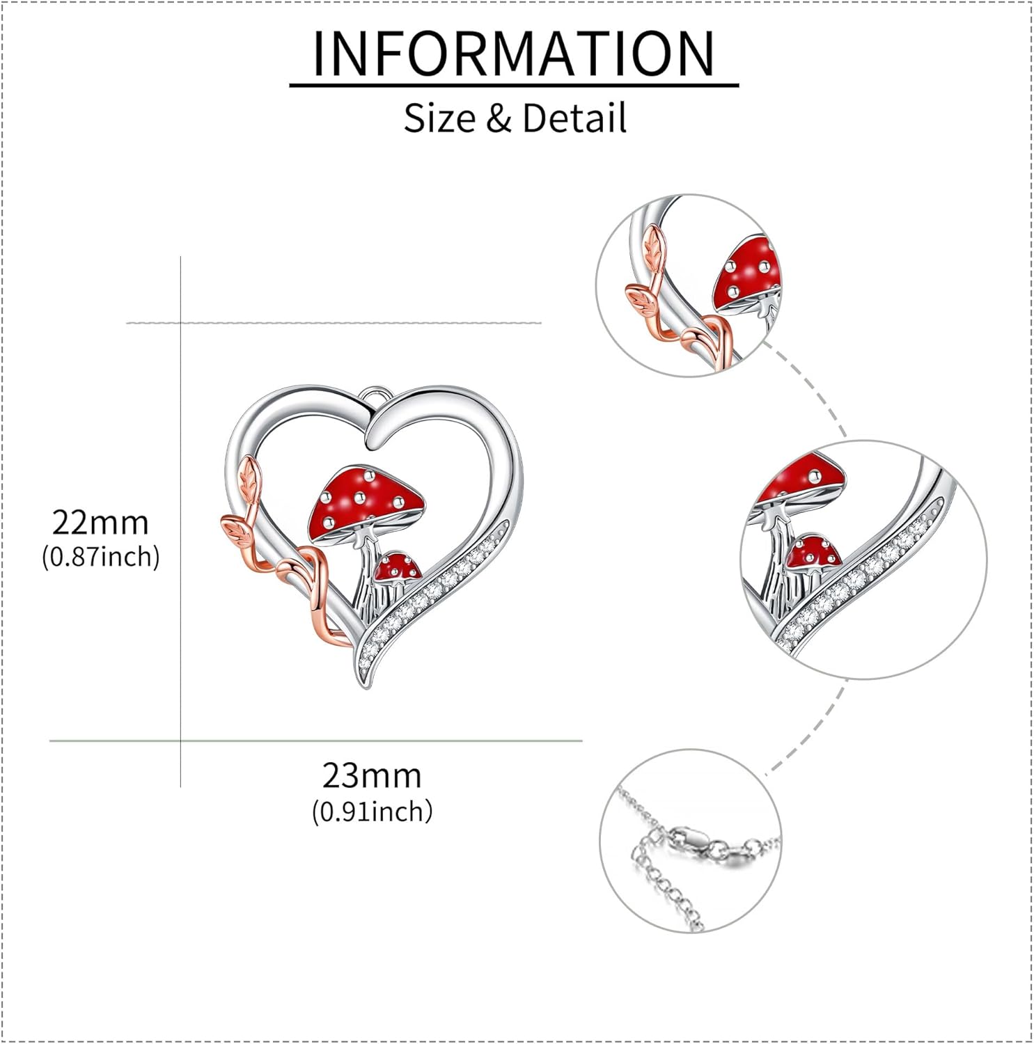 Mushroom Necklace 925 Sterling Silver Mushroom Heart Pendant Mushroom jewelry for Women