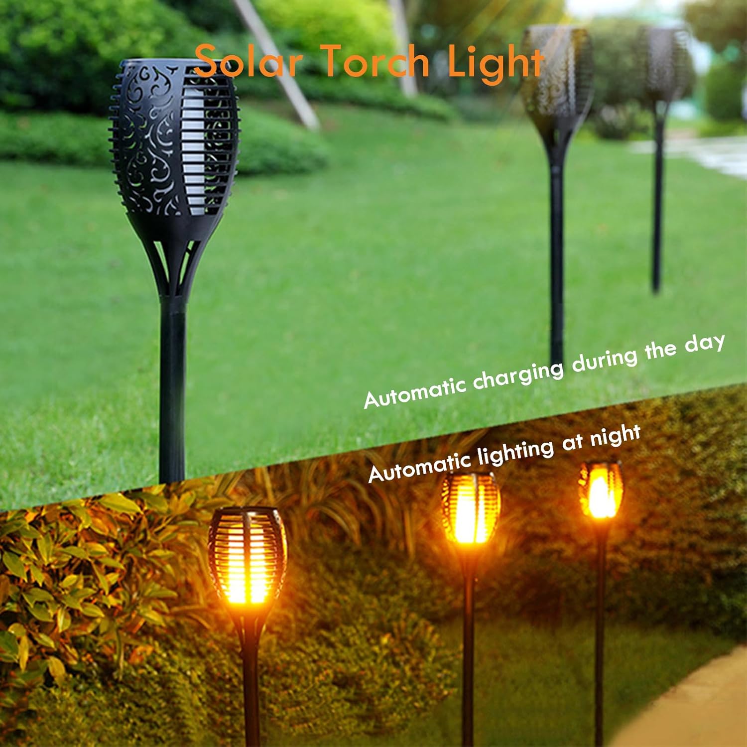 4 Pack Larger Solar Torch Lights with 96 LED, IP65 Waterproof Outdoor Flickering Flame- Perfect for Garden,Yard,Patio,Halloween,Camping and Party Decorations