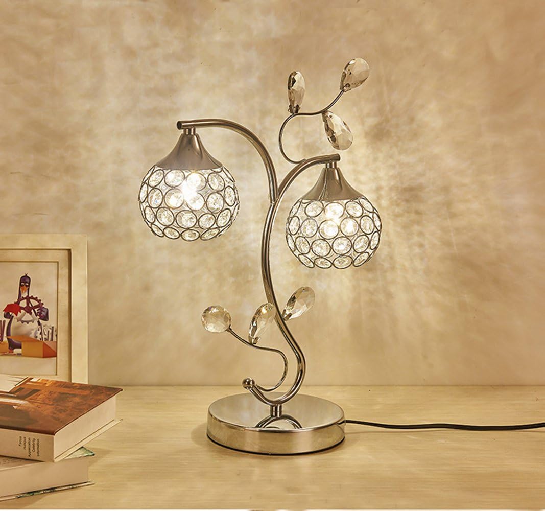 Swan Neck Double-Headed Crystal Table Light, European Simple Design, Light Adjustable LED Desk Light, Bedroom Living Room Study, Bedside Lamp E27（Not Included）
