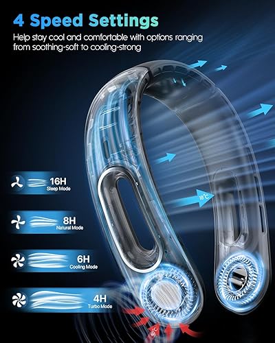 Miniatura 5 de Hotsales Ventilador de cuello, manos libres, sin aspas, portátil, recargable, ventilador de cuello de enfriamiento de 360, 4 velocidades,