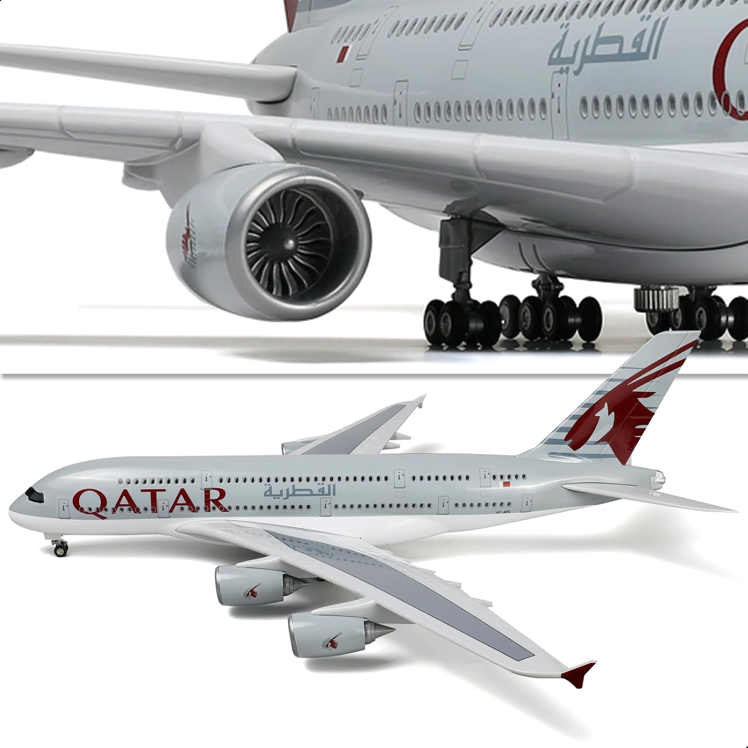 A380 Qatar 1/160 Large Scale Airplane Model -18 inches Airbus a380 Die-cast Airplane Model with Stand for Adult Aviation Enthusiasts Gifts or Decorations