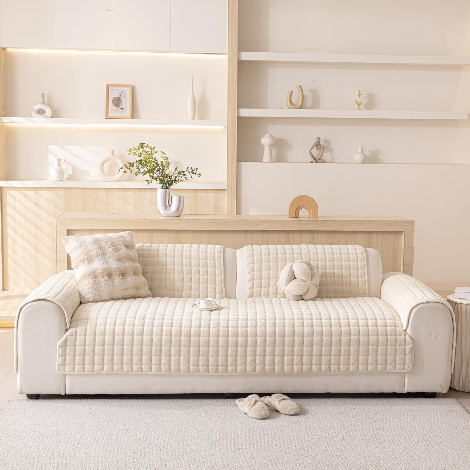 Photo 1 of BOV White Velvet Sectional Couch Cover